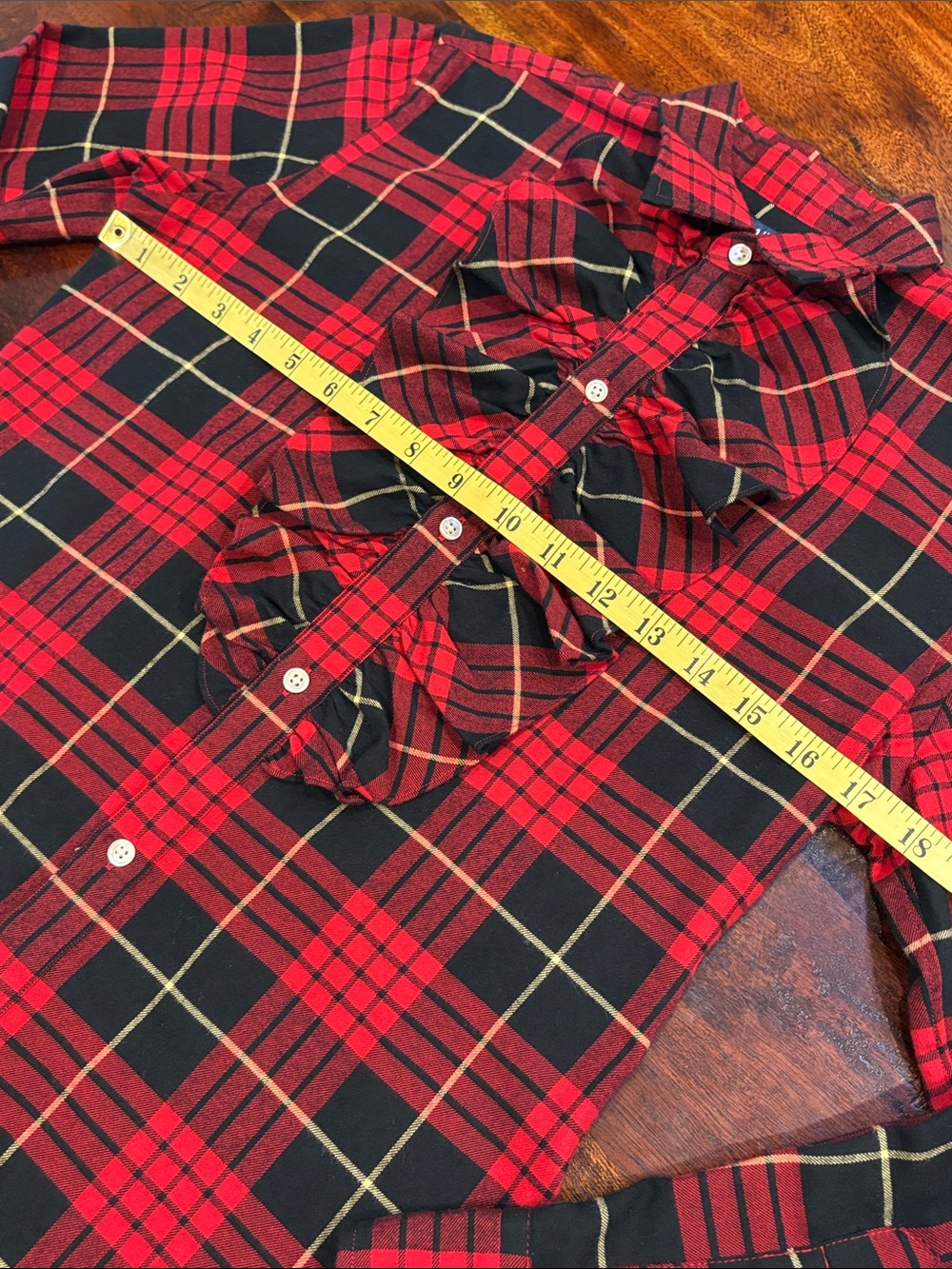 Vintage Ralph Lauren Red and Black Plaid Flannel Cotton Button-Up Ruffle Top 6 - Picture 10 of 11